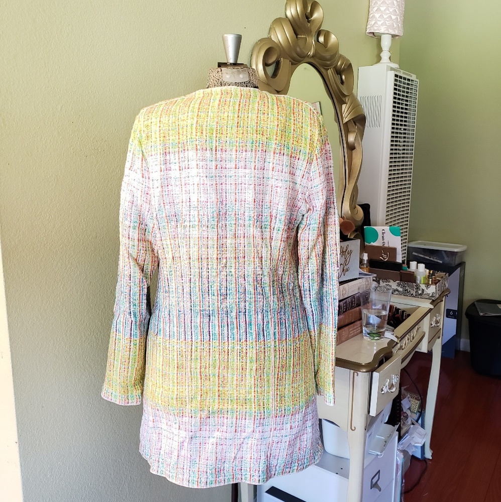 BLONDE No.8 STOCKHOLM Tweed Long Blazer Neon Trim Yellow Blue M Coat - Picture 7 of 16